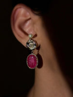 Load image into Gallery viewer, Celeste- Ruby Flora Statement Earrings