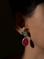 Load image into Gallery viewer, Celeste- Ruby Flora Statement Earrings